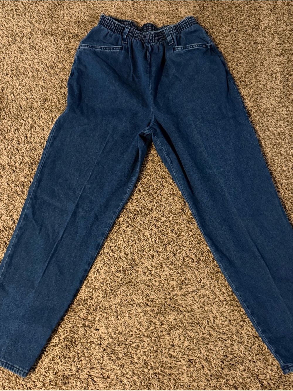 Elastic Waist Denim Tapered Jeans - Dark Blue